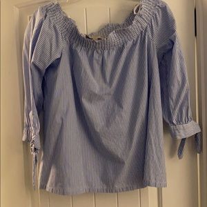 Pin stripped off the shoulder blouse